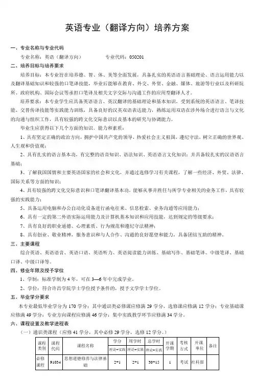英语专业(翻译方向)培养方案