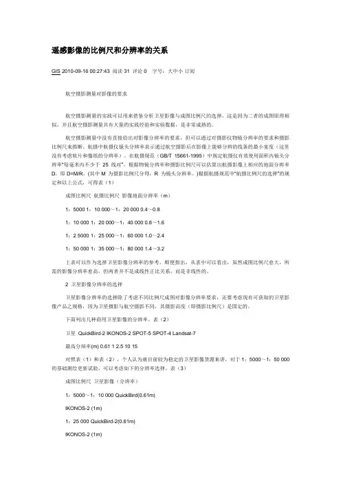 遥感影像的比例尺和分辨率的关系