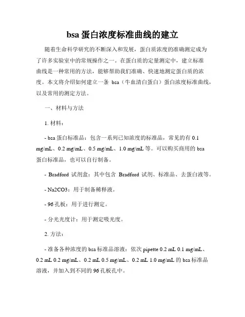 bsa蛋白浓度标准曲线的建立
