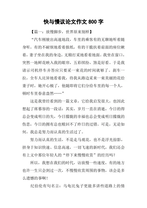 快与慢议论文作文800字