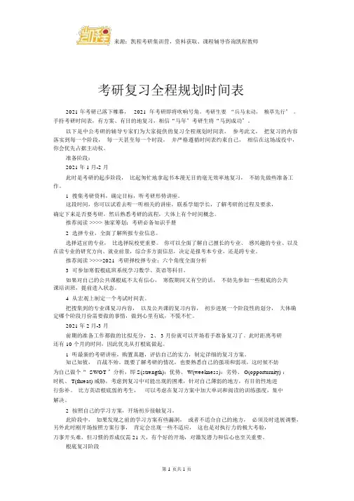考研复习全程规划时间表