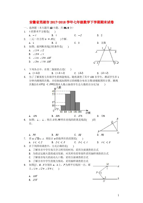 安徽省芜湖市2017_2018学年七年级数学下学期期末试卷(含解析)