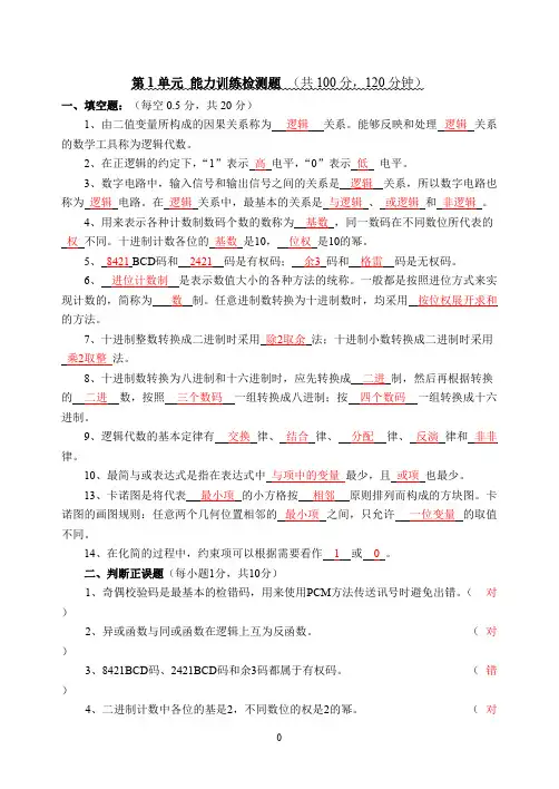 高等职业教育数字电子技术课后习题答案(人民邮电出版社)