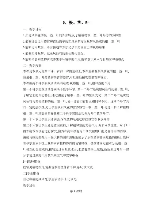 6根茎叶教案人教鄂教版三年级下册科学