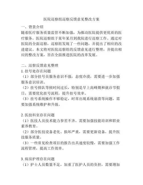 医院巡察组巡察反馈意见整改方案