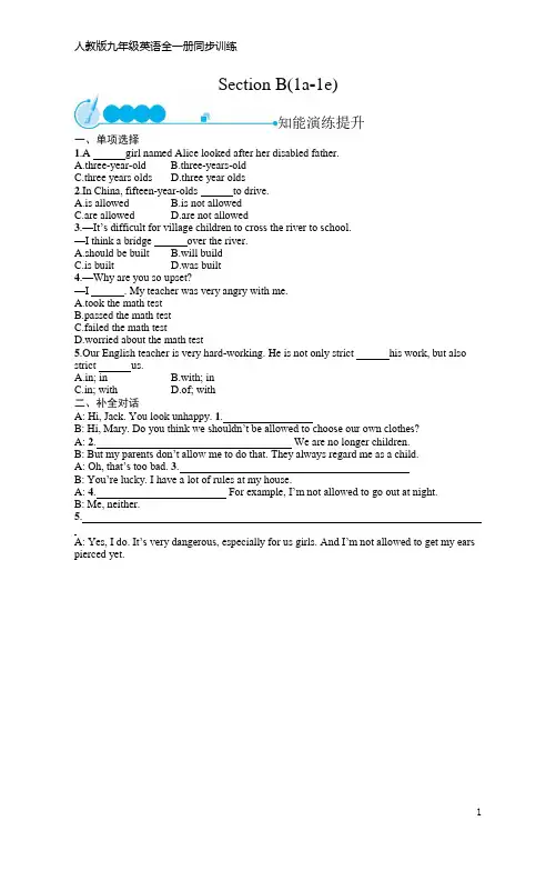 九年级英语全一册同步训练Unit 7  Section B(1a-1e)(含答案)