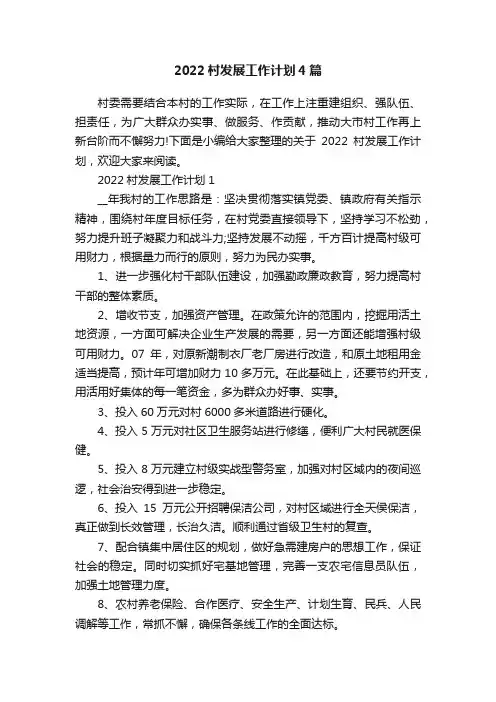 2022村发展工作计划4篇