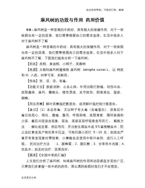 麻风树的功效与作用 药用价值