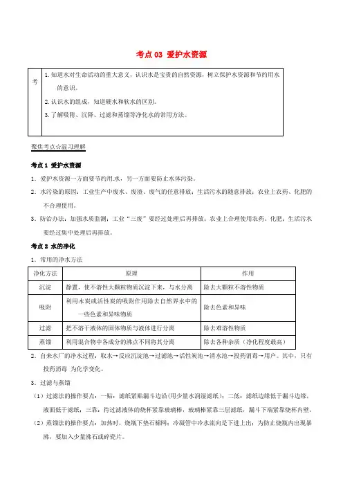 03 爱护水资源(水的组成、净化、水污染) 配套练习(Word附解析)