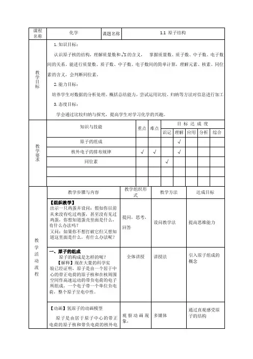 2019学年沪科版高中拓展课程原子结构教案设计
