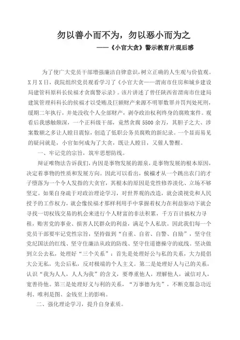 《小官大贪》警示教育片观后感