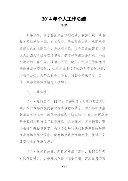 2014年个人工作总结李军
