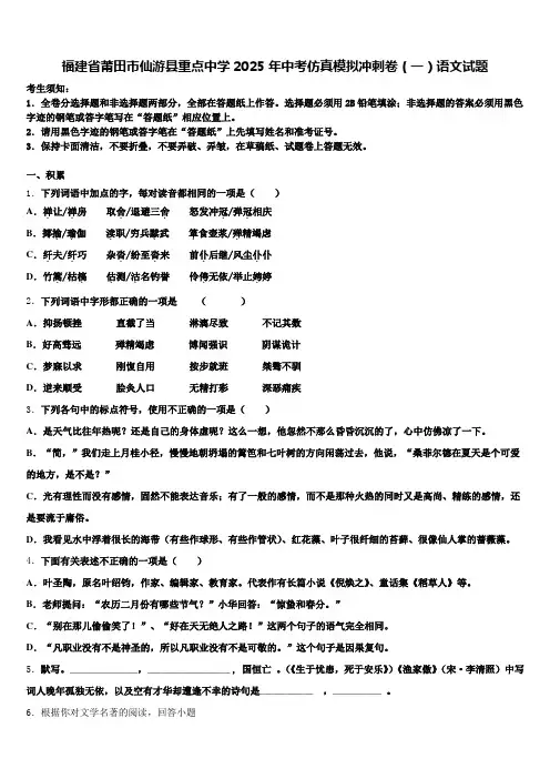 福建省莆田市仙游县重点中学2025年中考仿真模拟冲刺卷(一)语文试题含解析