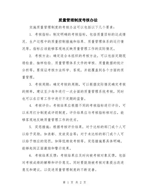 质量管理制度考核办法