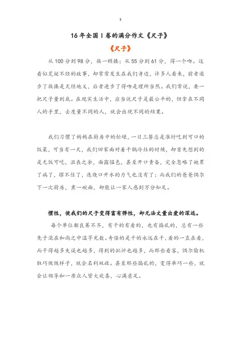 16年全国I卷的满分作文《尺子》