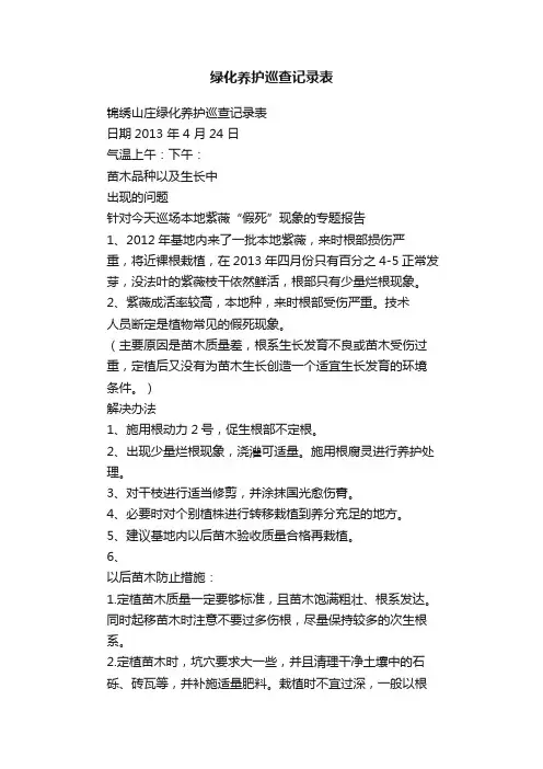 绿化养护巡查记录表
