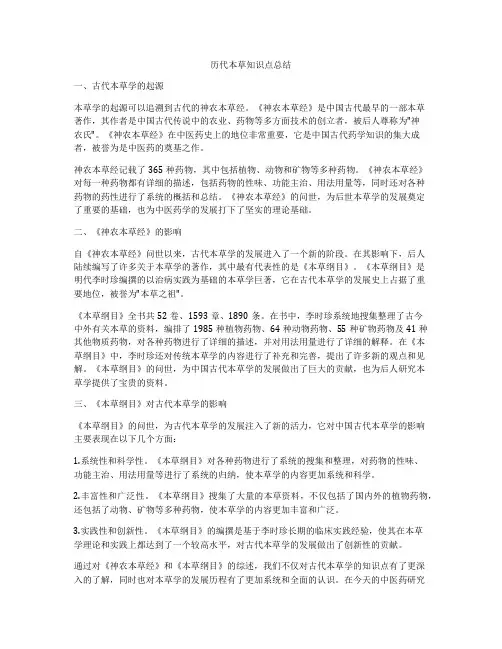 历代本草知识点总结