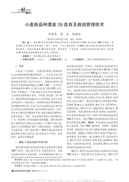 小麦新品种漯麦39选育及栽培管理技术