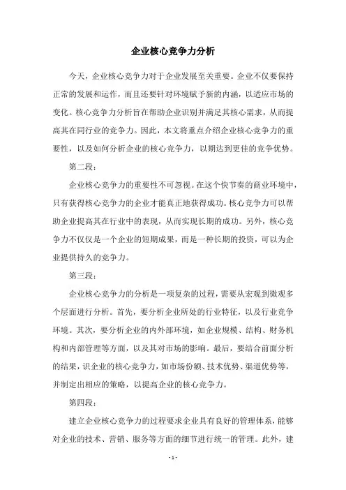 企业核心竞争力分析