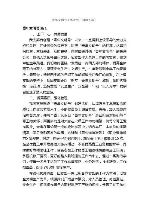 青年文明号工作报告（通用3篇）