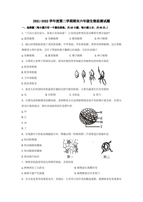 山东省烟台市蓬莱区(五四制)2021-2022学年六年级下学期期末考试生物试题
