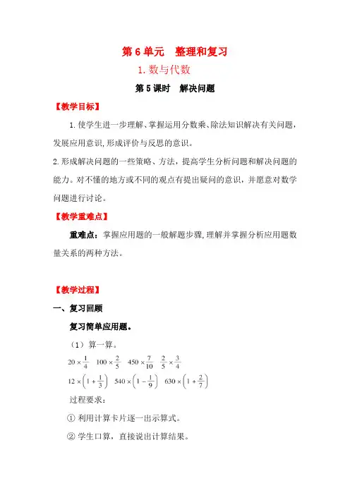 人教版数学六年级下册第六单元整理和复习   数与代数 解决问题