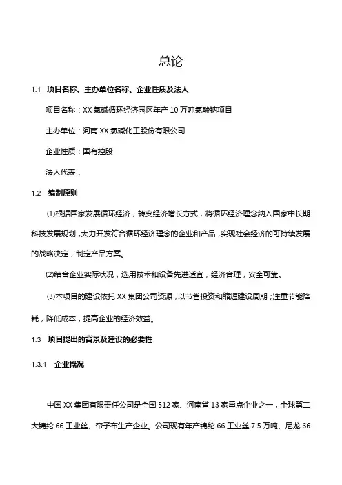 某年产10万吨氯酸钠项目可行性研究报告