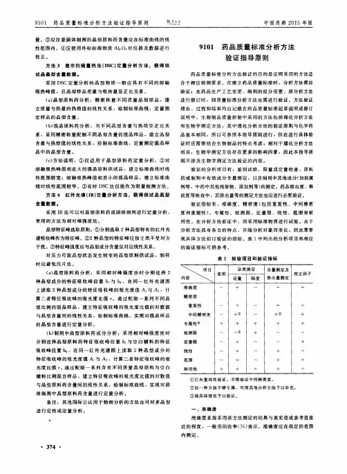 9101药品质量标准分析方法验证指导原则-15版药典