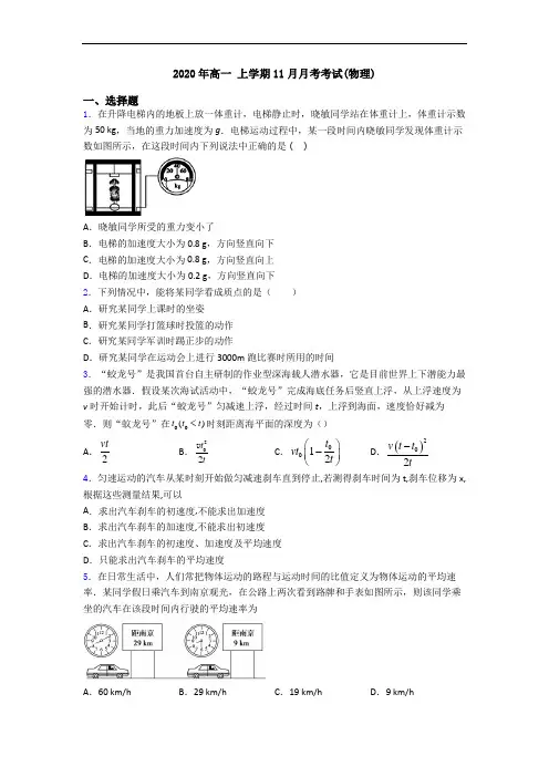 2020年高一 上学期11月月考考试(物理)