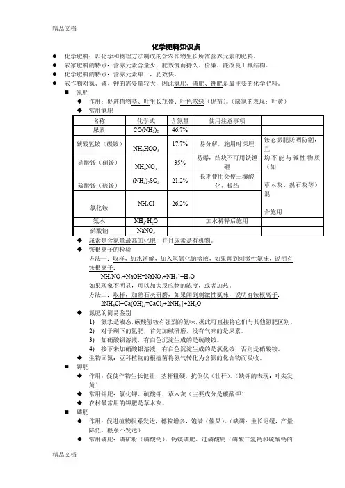 最新化学肥料知识点