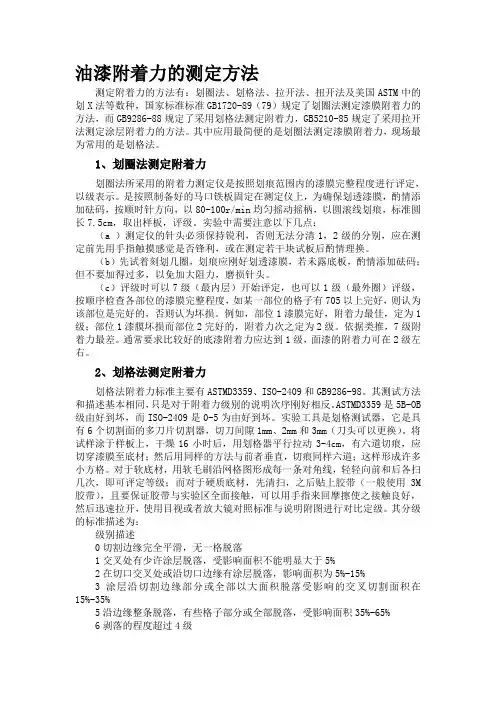 油漆附着力的测定方法