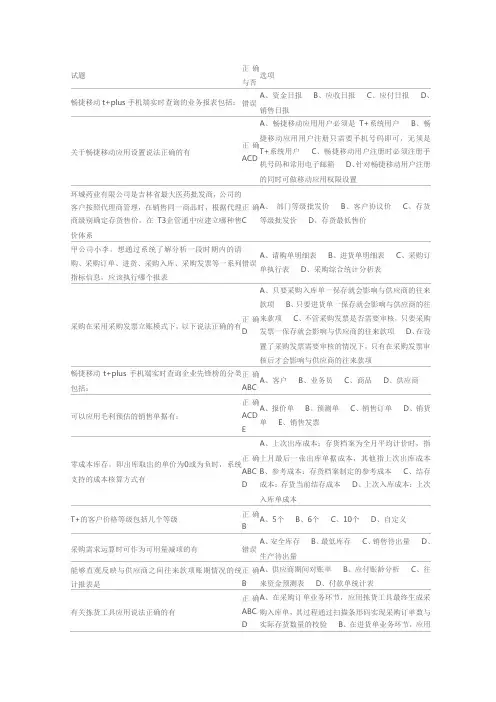 畅捷通学院考试题_T+产品技能