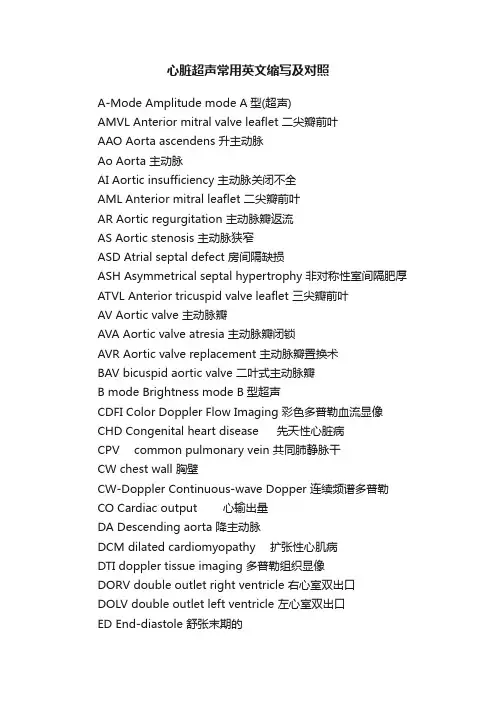 心脏超声常用英文缩写及对照