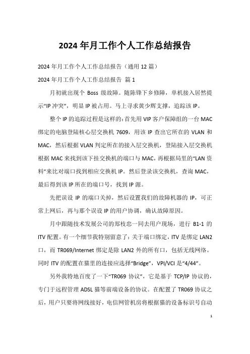 2024年月工作个人工作总结报告