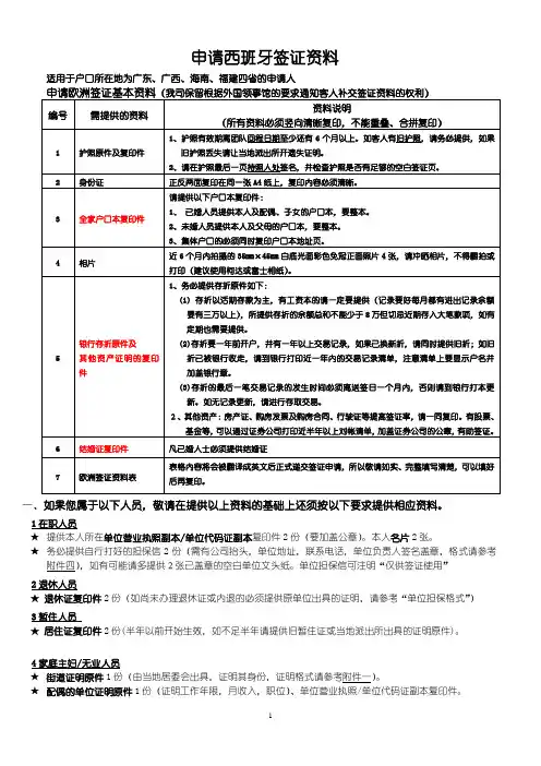 申请西班牙签证资料