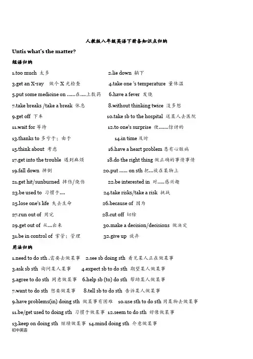 【人教版】八年级英语下册各知识点总结