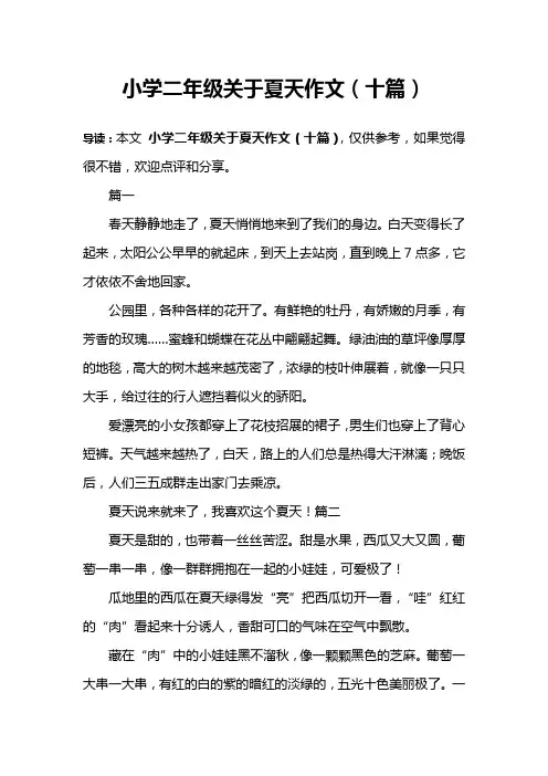 小学二年级关于夏天作文(十篇)
