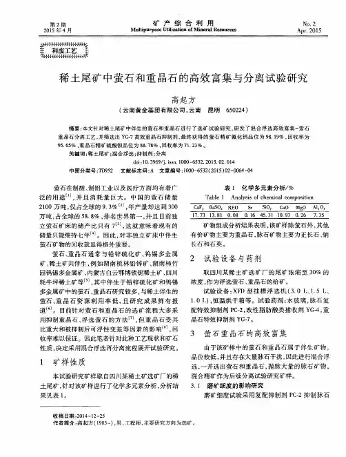 稀土尾矿中萤石和重晶石的高效富集与分离试验研究