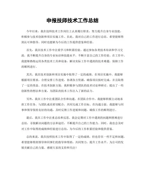 申报技师技术工作总结