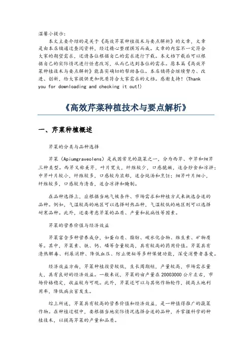 《高效芹菜种植技术与要点解析》