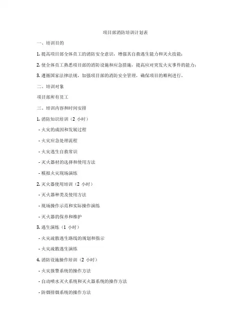 项目部消防培训计划表
