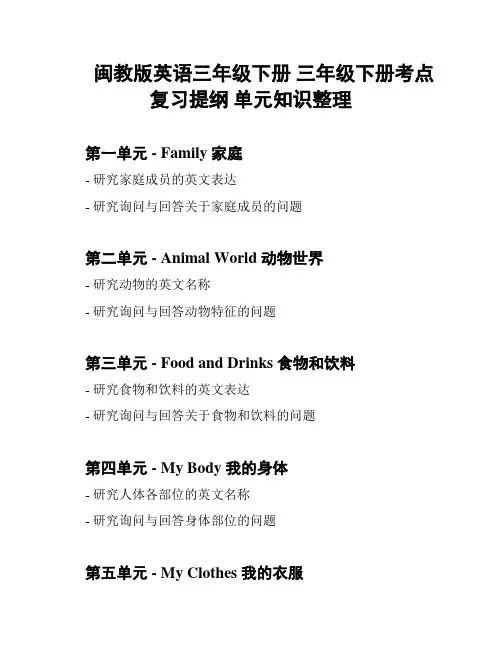 闽教版英语三年级下册 三年级下册考点复习提纲 单元知识整理