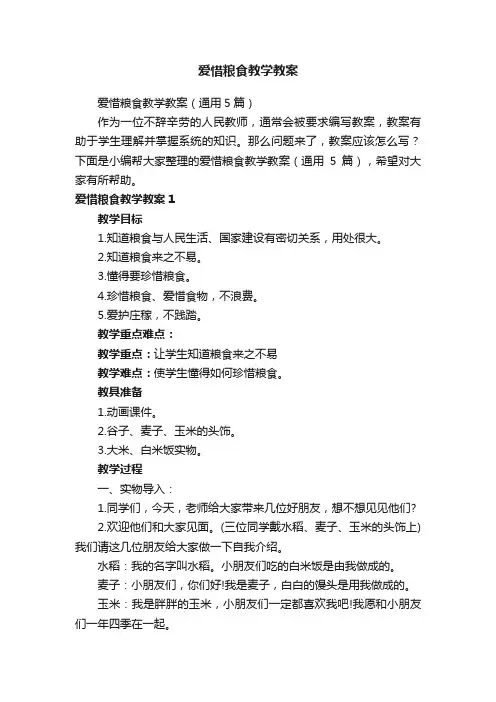 爱惜粮食教学教案（通用5篇）