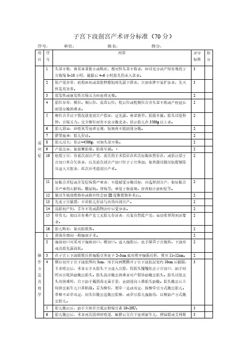 子宫下段剖宫产术评分标准
