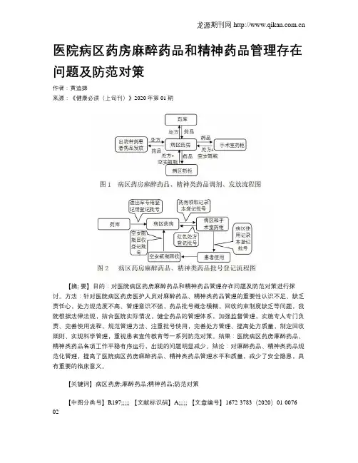 医院病区药房麻醉药品和精神药品管理存在问题及防范对策