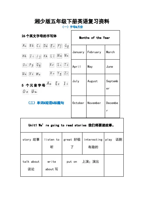 湘少版五年级下册英语复习资料