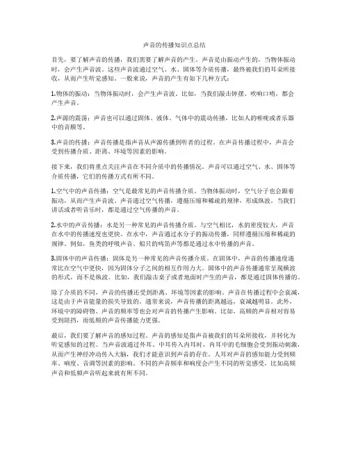 声音的传播知识点总结