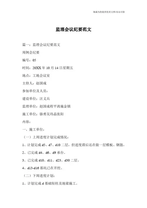 监理会议纪要范文