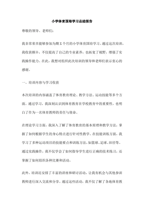 小学体育国培学习总结报告