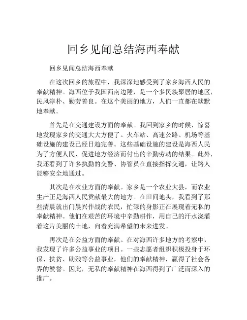 回乡见闻总结海西奉献